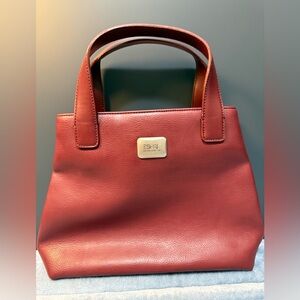 Esprit Burgundy Leather Tote with Gold Plaque